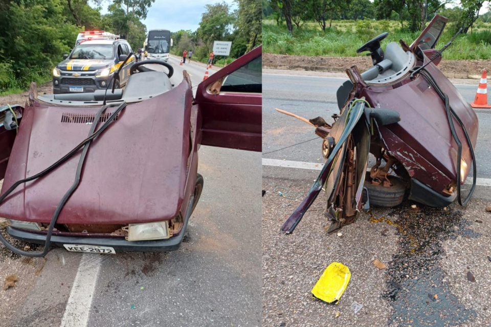 Crianças morrem em acidente que partiu carro ao meio na BR-153