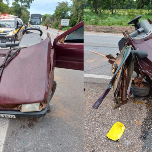 Crianças morrem em acidente que partiu carro ao meio na BR-153